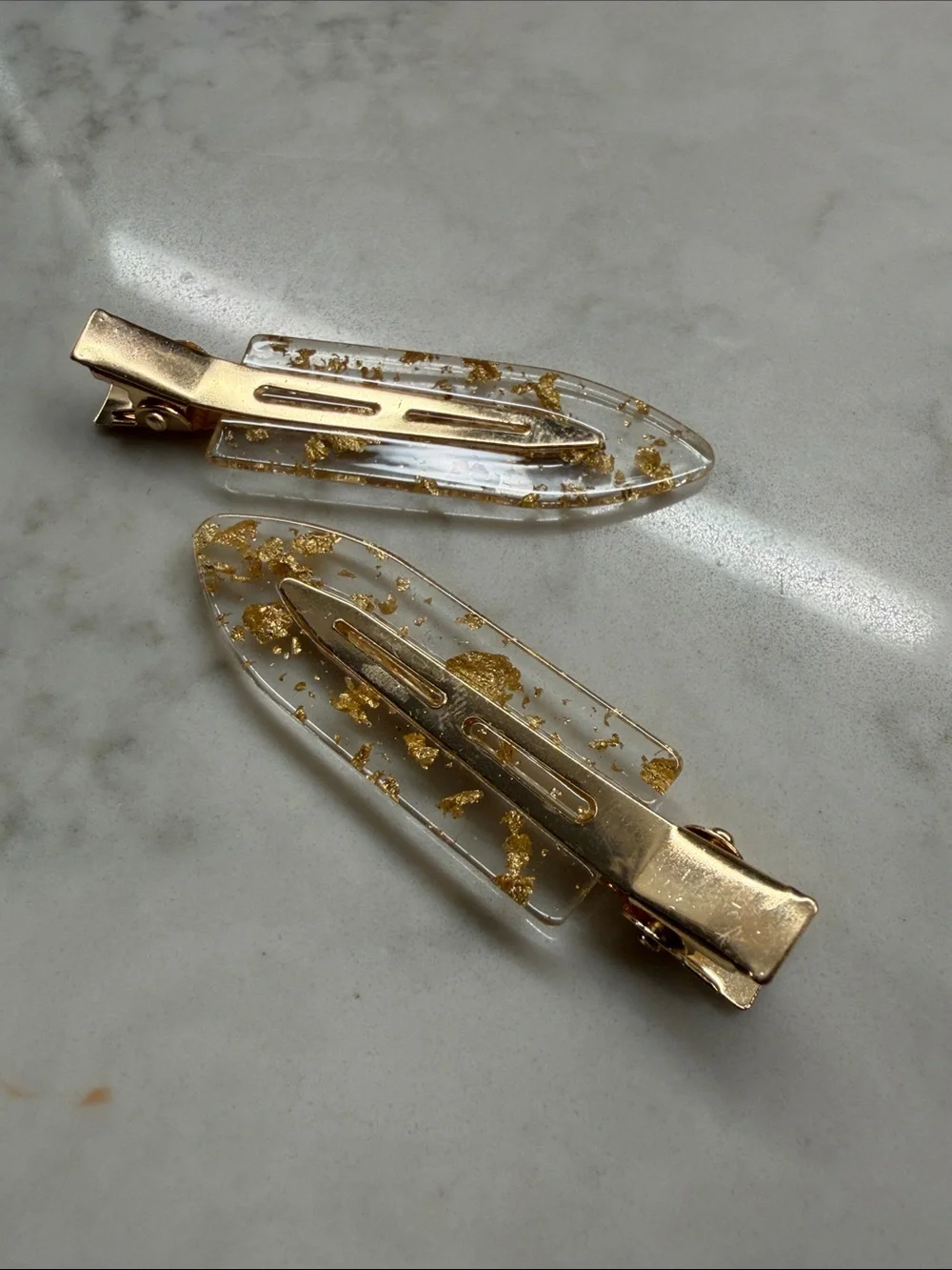 Gold Flake Clear Resin Hair Clips bridesmaid accessories